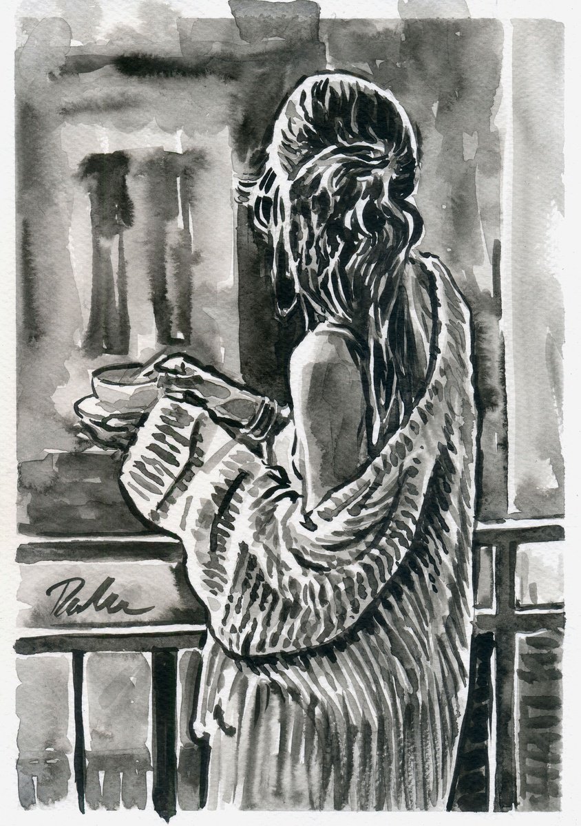 Urban And Pop Portrait Ink Drawing By Tashe, 8 X 12", What A Wonderful Day, Original Artwork