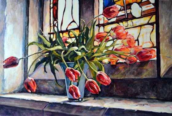 Tulips On The Church Windowsill.