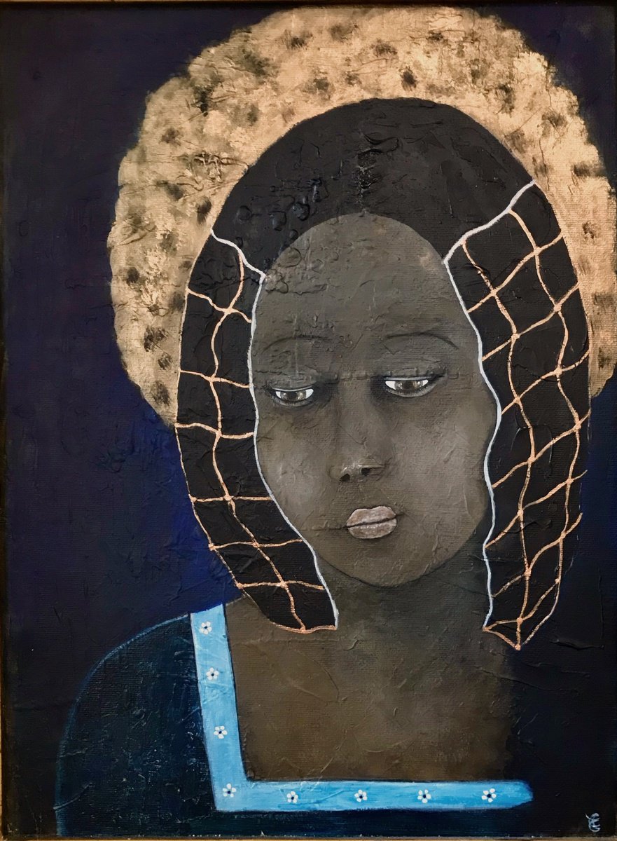 Expressive Portrait Acrylic Painting By Eleanor Gabriel, 19 X 23, Marie, Original Artwork