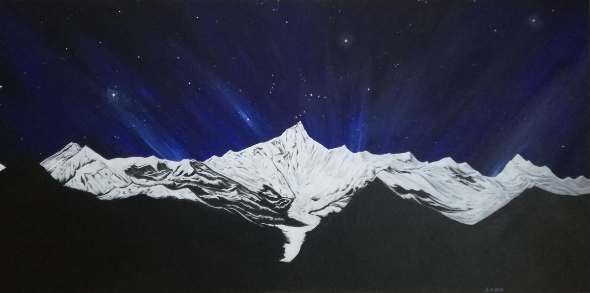Landscape Acrylic Painting By Zoe Adams, 24 X 12", Snow Mountain, Original Artwork