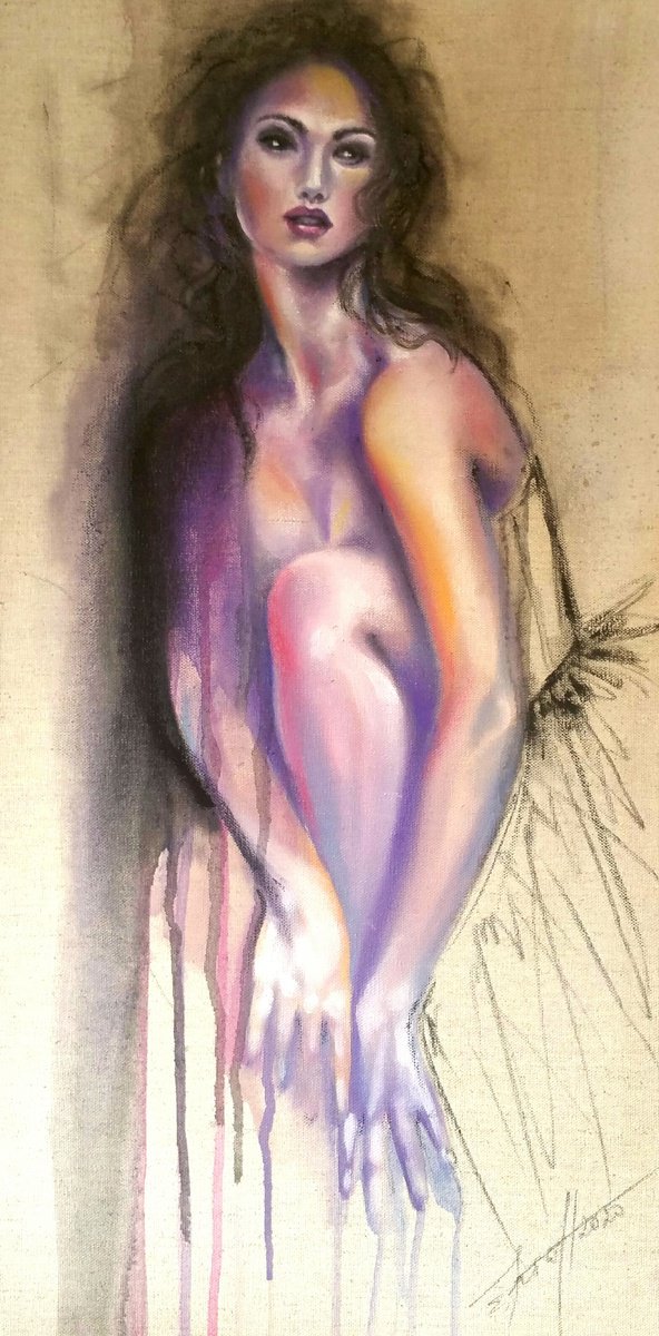 Expressive Portrait Oil Painting By Elena Kraft, 12 X 24, Bella, Original Artwork