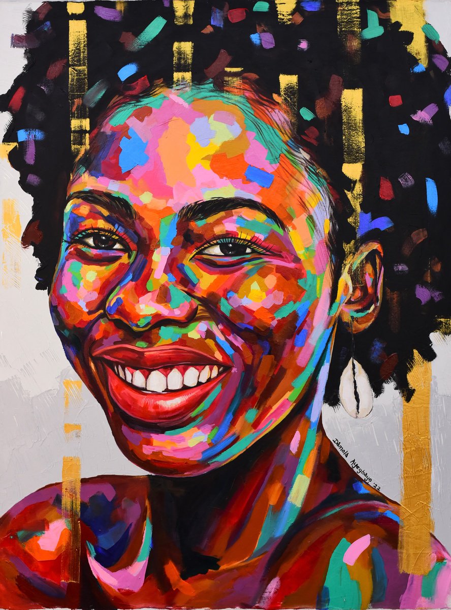 Expressive Portrait Acrylic Painting By Damola Ayegbayo, 36 X 48, Soulmate 5, Original Artwork