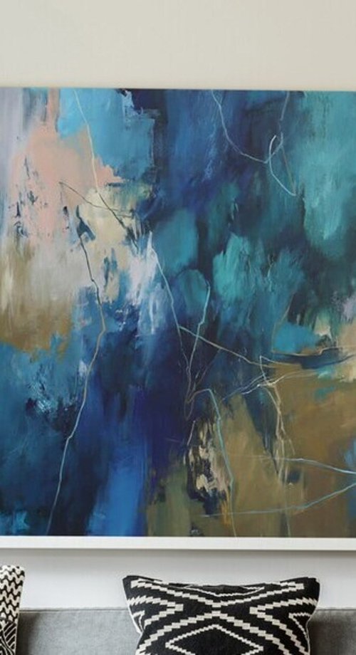 "Consonance" Navy teal brown abstract art by Yana Sagan