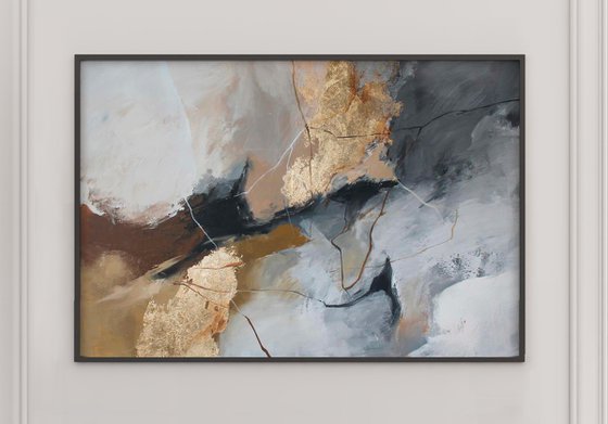 "Desert 2" Gray gold brown abstract art