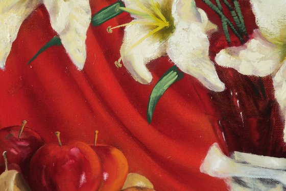 Lillies with fruit & red velvet