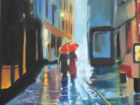 Red umbrella rainy day