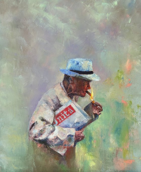 Smoking man with a newspaper