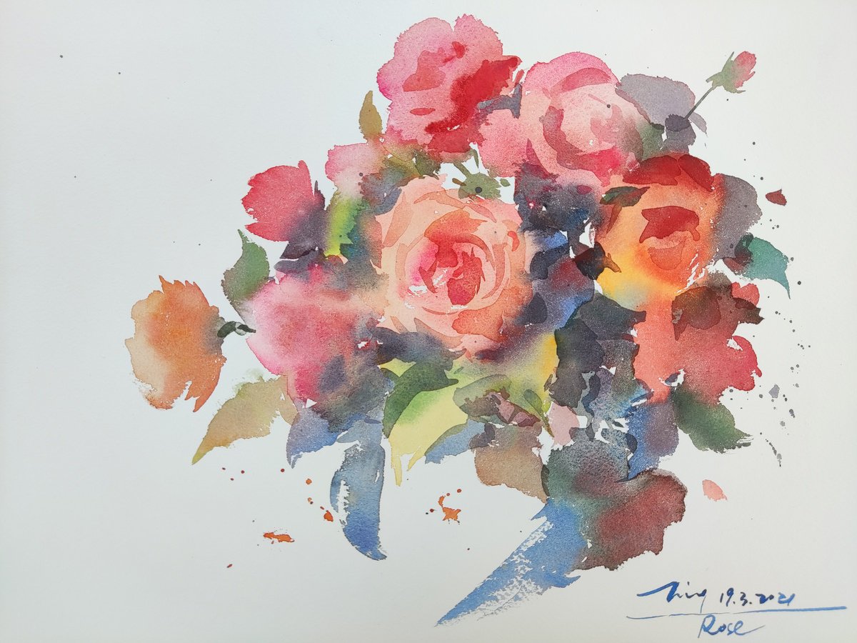 Impressionistic Botanical Watercolour By Jing Chen, 15 X 11, Blossom 33, Original Artwork