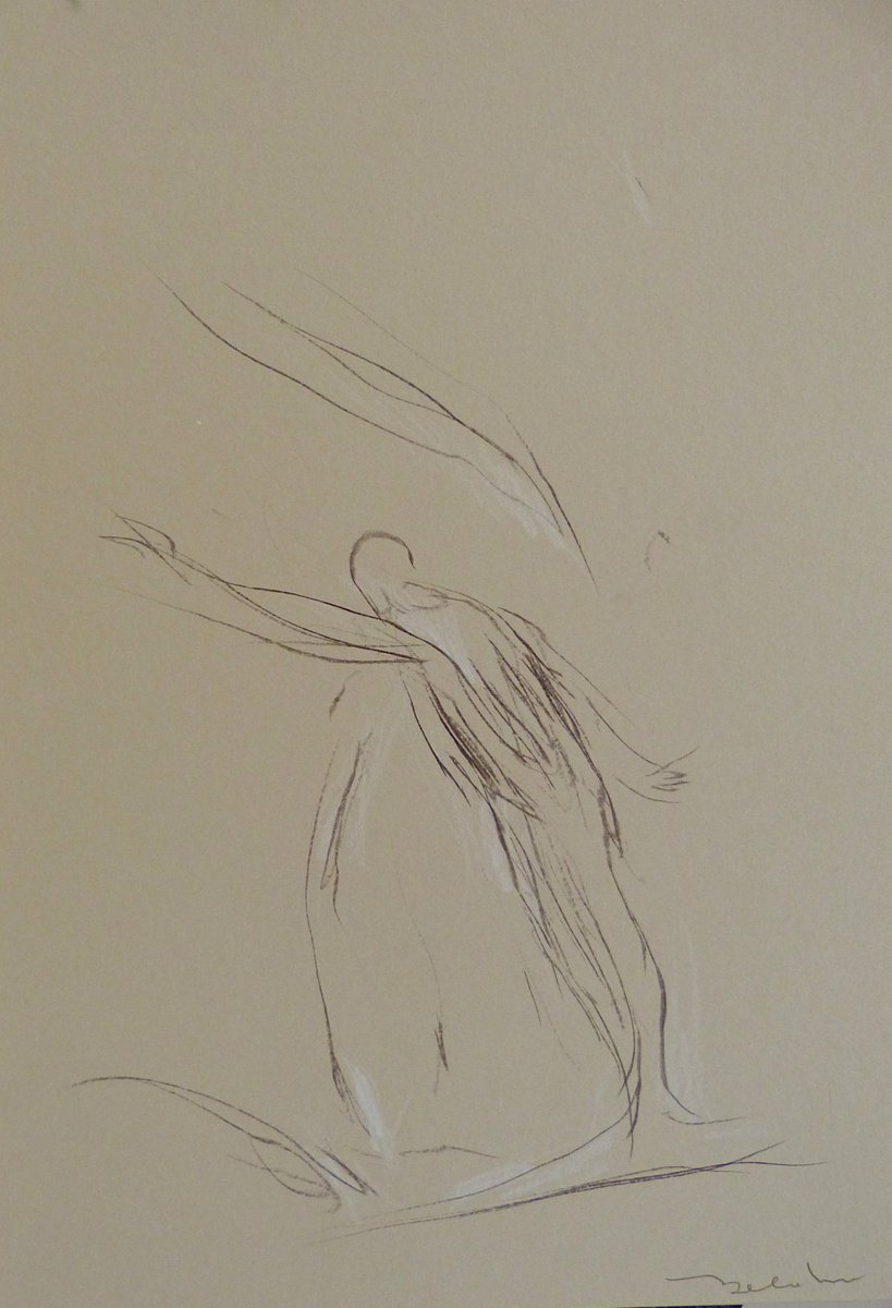 Expressive Portrait Pencil Drawing By Frederic Belaubre, 8 X 11, In The State Of Uncertainty 9, Original Artwork