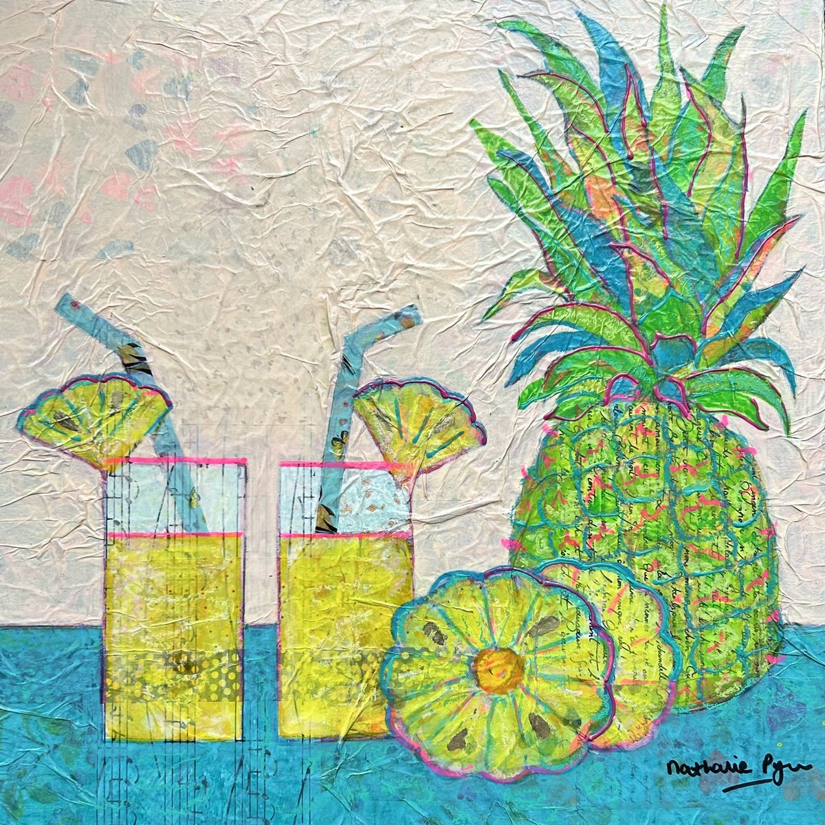Illustrative Painting , Pina Colada By Nathalie Pymm Art, 13 X 13, Artwork For Sale On Artfinder