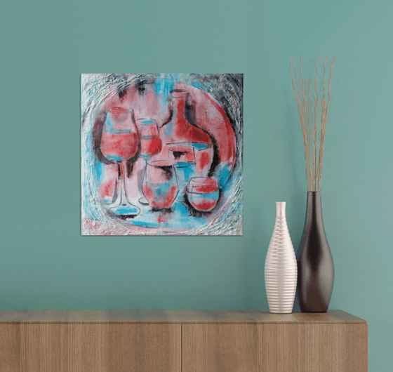 Red and turquoise still life