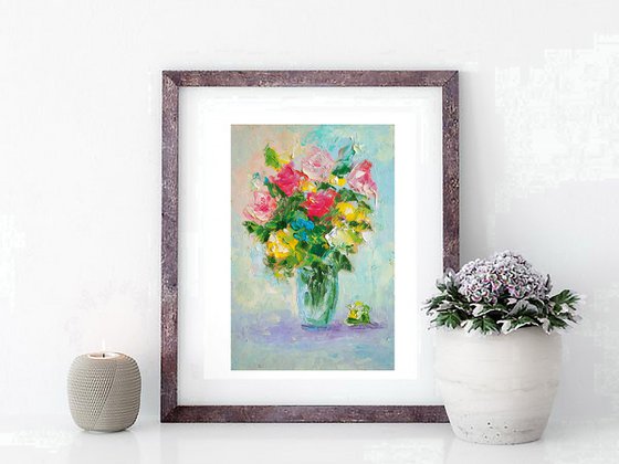 Bouquet Painting Floral Original Art Small Artwork Flower Still Life Wall Art Impasto Oil Panting