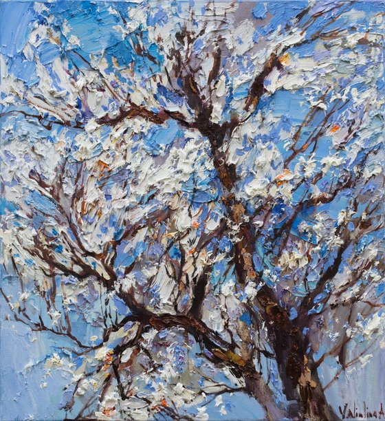 Flowering  tree Original impasto oil painting