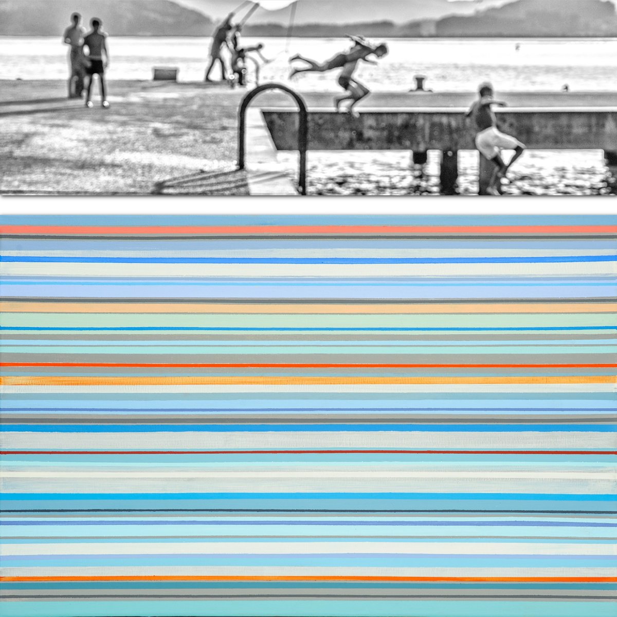 Geometric Landscape Painting By Susana Sancho Beltran, 36 X 35", Emotional Seascape, Original Artwork