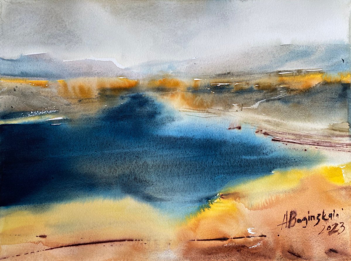 View of Aparan reservoir - original watercolor by Anna Boginskaia