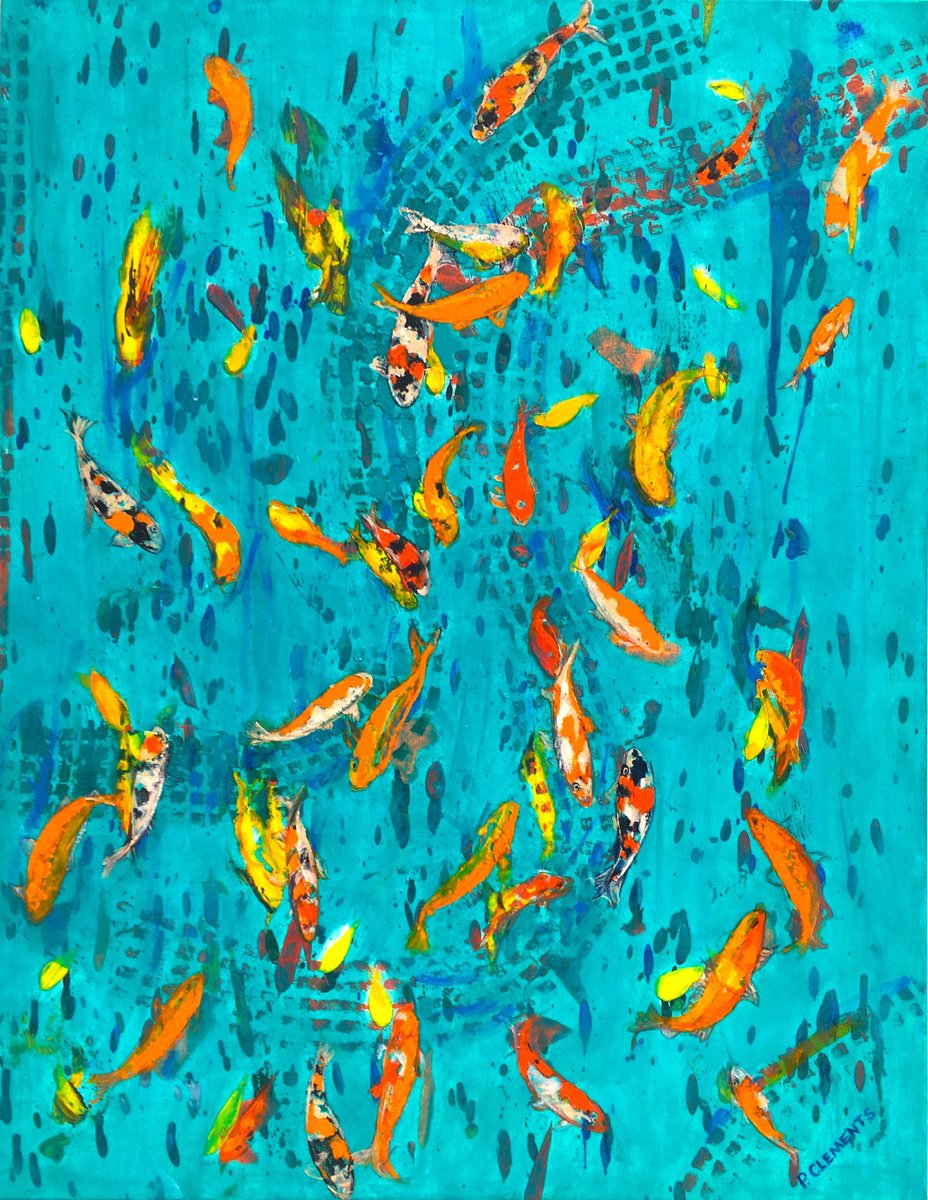  Goldfish Dancing By Patricia Clements, 28 X 36, Artwork For Sale On Artfinder