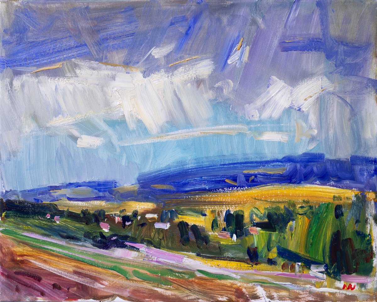 Impressionistic Landscape Oil Painting By Vasyl Moldavchuk, 20 X 16", August Day, Original Artwork