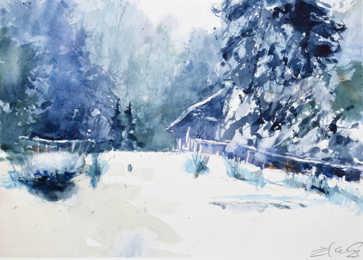 Winter idila by Goran Zigolic Watercolors