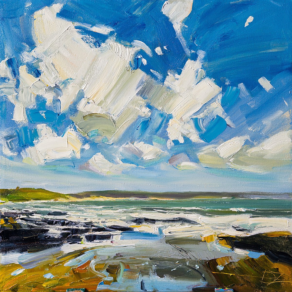 Impressionistic Landscape Oil Painting By Daria Zavadenko, 16 X 16, Ocean Breeze, Original Artwork