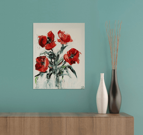 Red Poppy Textured Impasto