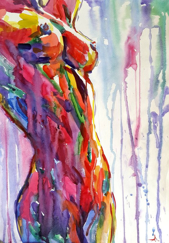 Flow - Watercolor painting, body art, woman body, erotic, citycape,nudes, impressionism