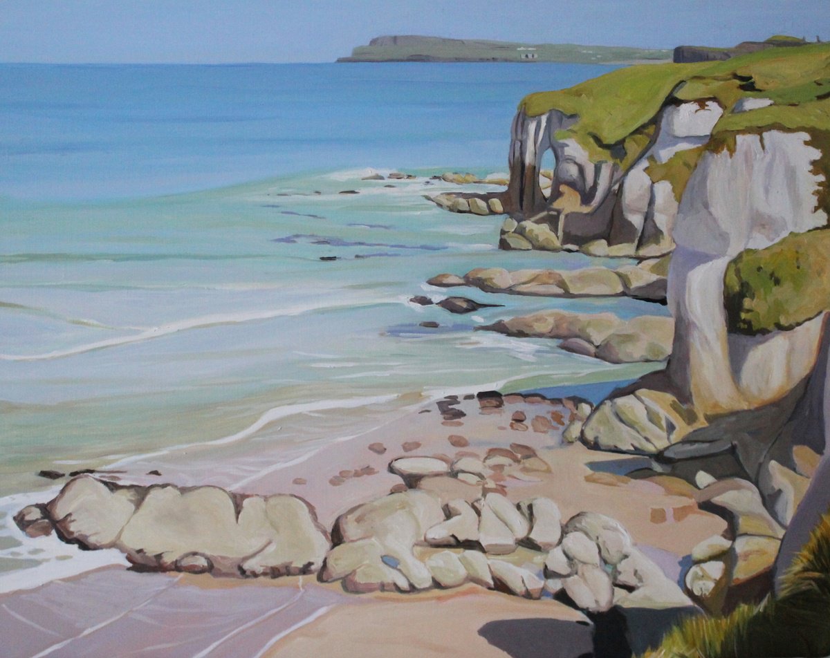 Impressionistic Landscape Oil Painting By Emma Cownie, 30 X 24, The Peeping Light On Whiterocks Bay, Co. Antrim, Artfinder