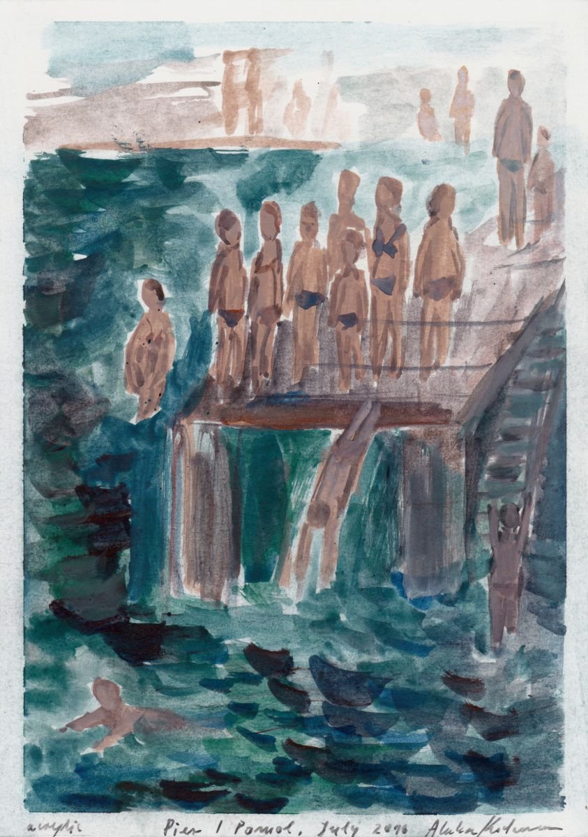 Pier / Pomol, July 2016, acrylic on paper, 28,6 x 20,2 cm by Alenka Koderman
