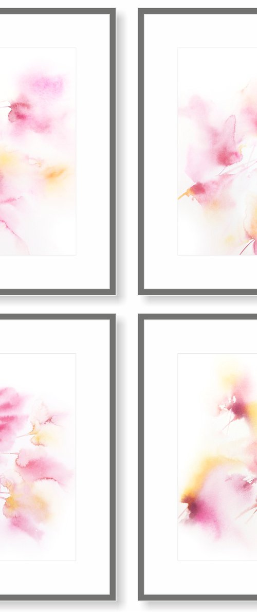 Pink abstract flowers set by Olga Grigo