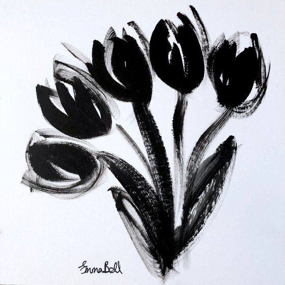 Black Tulips acrylic on paper