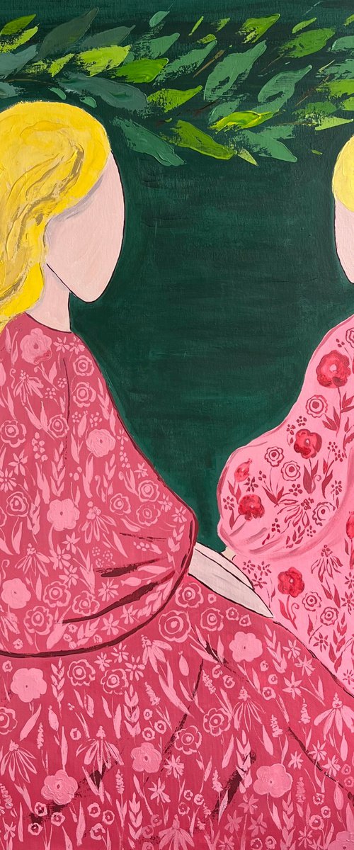 Mother Daughter Original Painting by Halyna Kirichenko