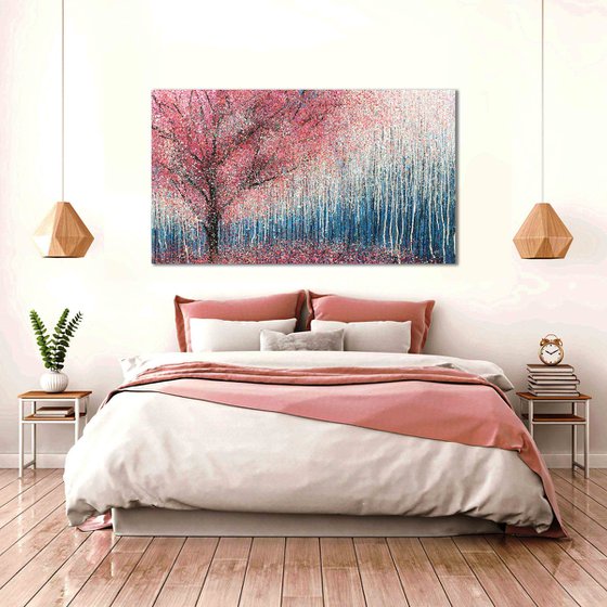 Sakura Original pink abstract tree Tender Light painting Spring blossom Large abstract landscape Cherry Blossom