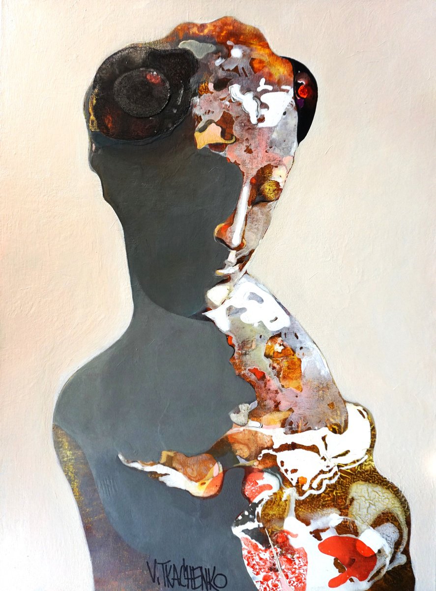 Organic Portrait Acrylic Painting By Victor Tkachenko, 18 X 24", Cicada, Original Artwork