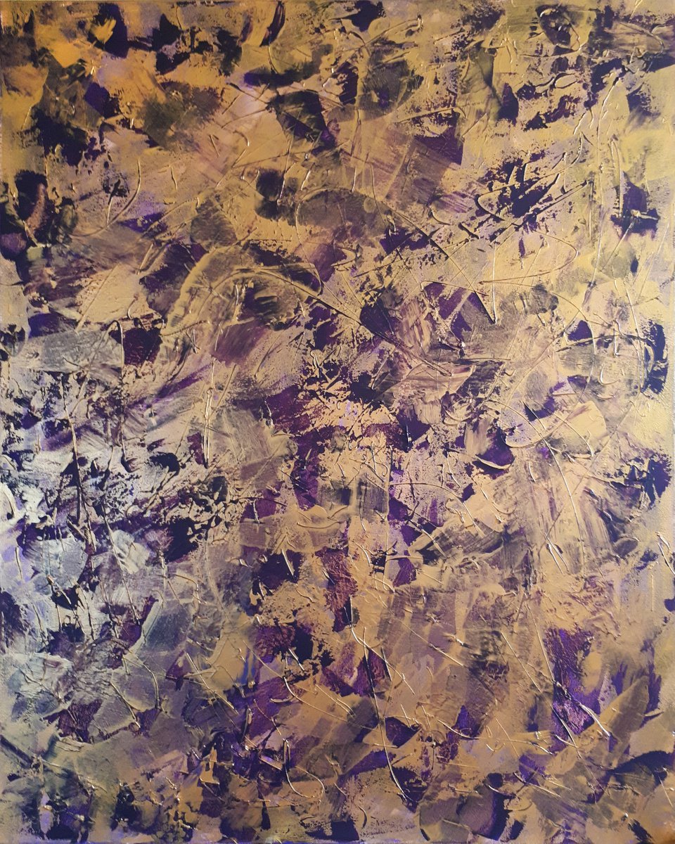 Expressive Abstract Acrylic Painting By Salana Art / Svetlana Samovarova, 31 X 39", Golden Thrill, Original Artwork