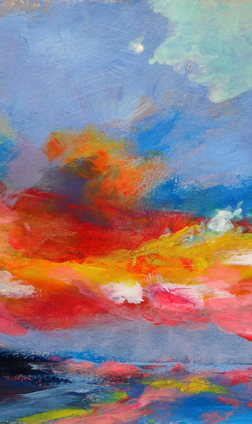 Sky Study 7x10" Colorful Small Skyscape Study Painting on Paper by Kerri McCabe