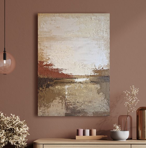 "Umber 2" Abstract brown cream textured art