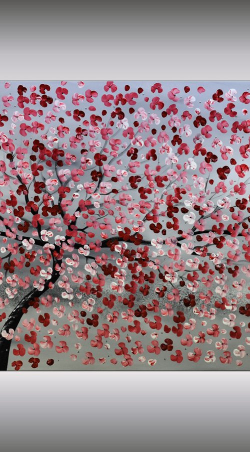 Cherry Tree - Large acrylic abstract painting cherry blossoms nature painting canvas wall art by Edelgard Schroer