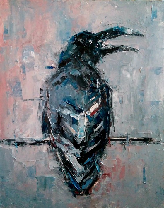 Raven Painting Bird Original Art Crow Artwork Animal Wall Art