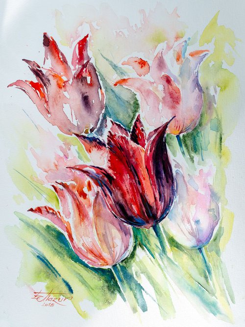 Red tulips by Eve Mazur