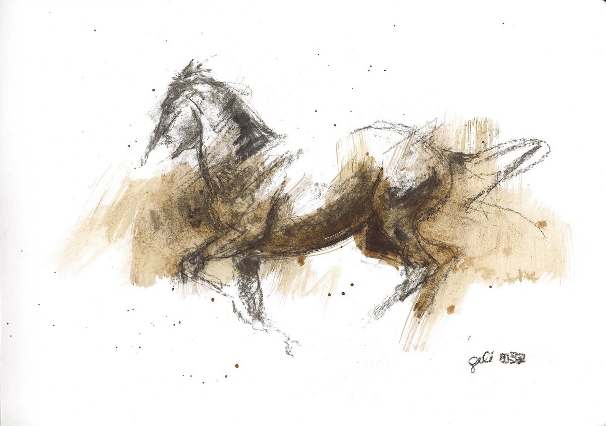 Expressive Animal Painting By Benedicte Gele, 12 X 8, Equine Nude 279, Original Artwork