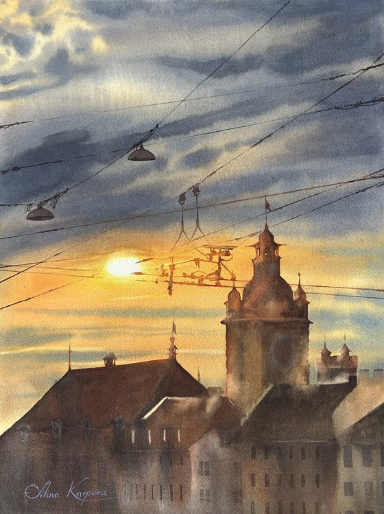 Sunset over roofs