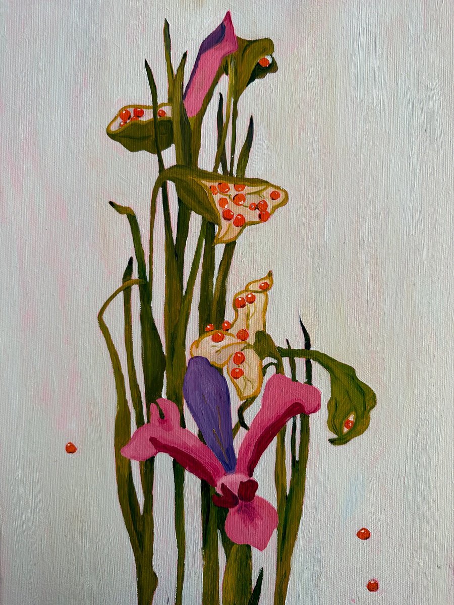 Impressionistic Botanical Oil Painting By Irina Anis, 12 X 16, Magic Of Flowers Irises, Original Artwork