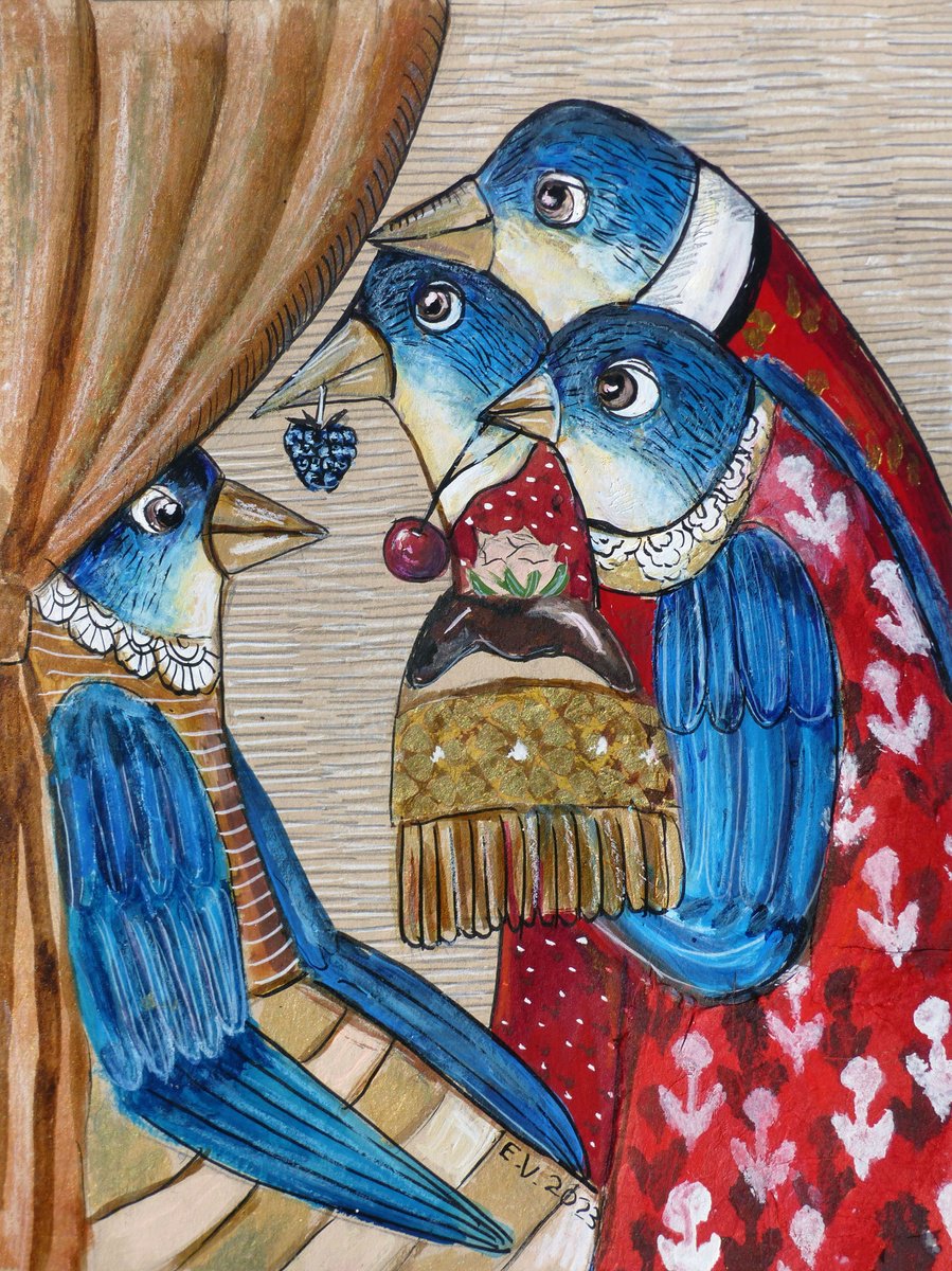 Surrealistic Painting , Visitors By Elizabeth Vlasova, 9 X 12, Artwork For Sale On Artfinder