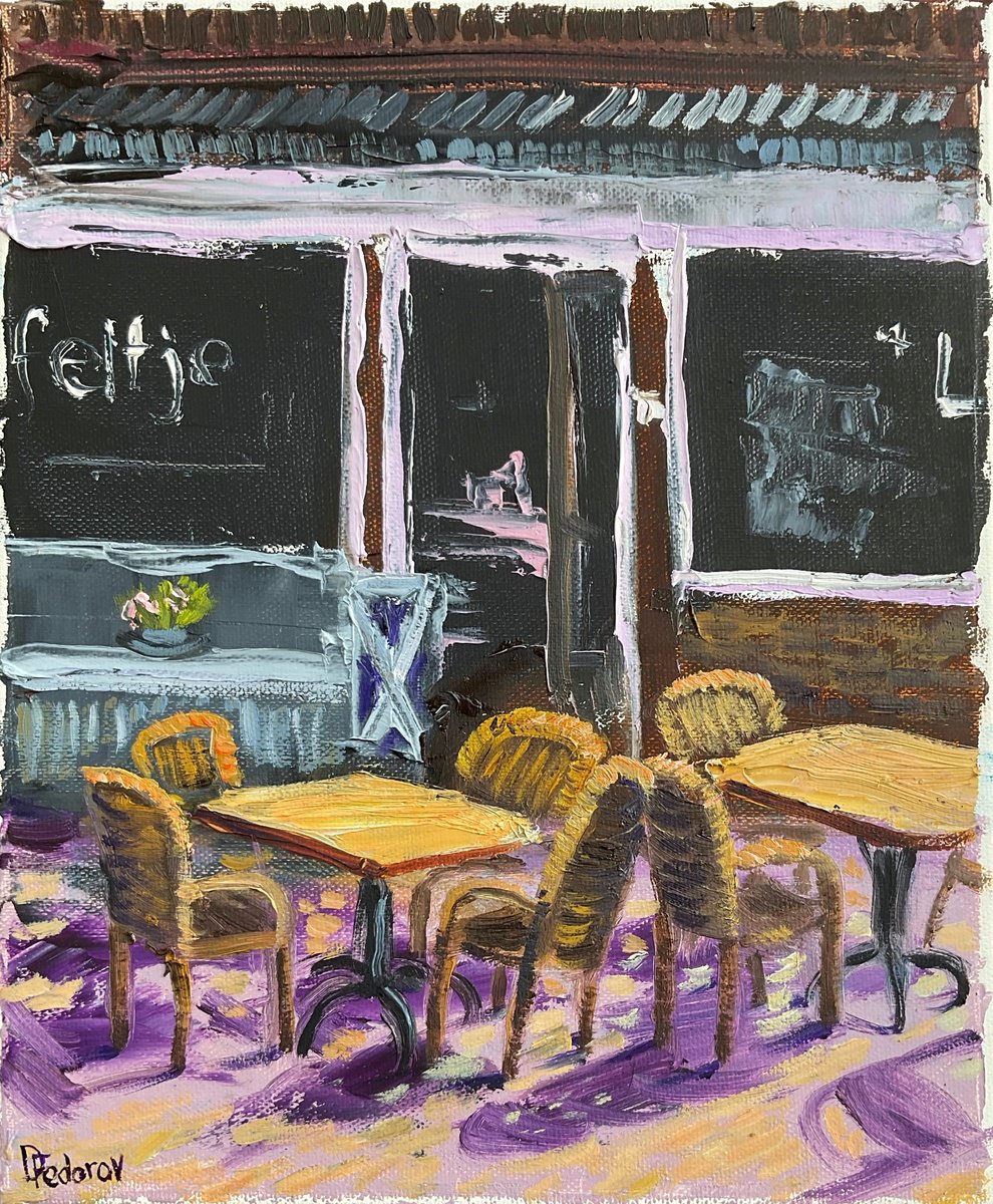 Impressionistic Cityscapes Oil Painting By Dmitry Fedorov, 10 X 12, Beilen Cafe Charm. Netherlands, Original Artwork