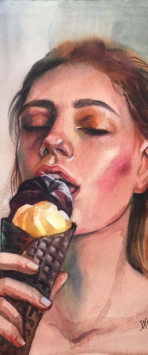 Girl with ice cream. Portrait of a woman. by Natalia Veyner