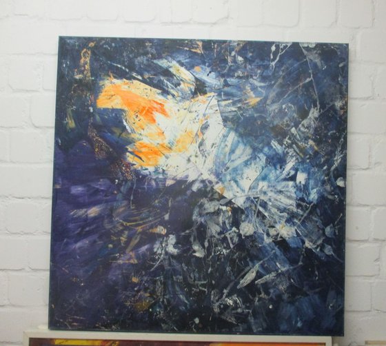 dark blue abstract - informel painting xl 39x39 inch