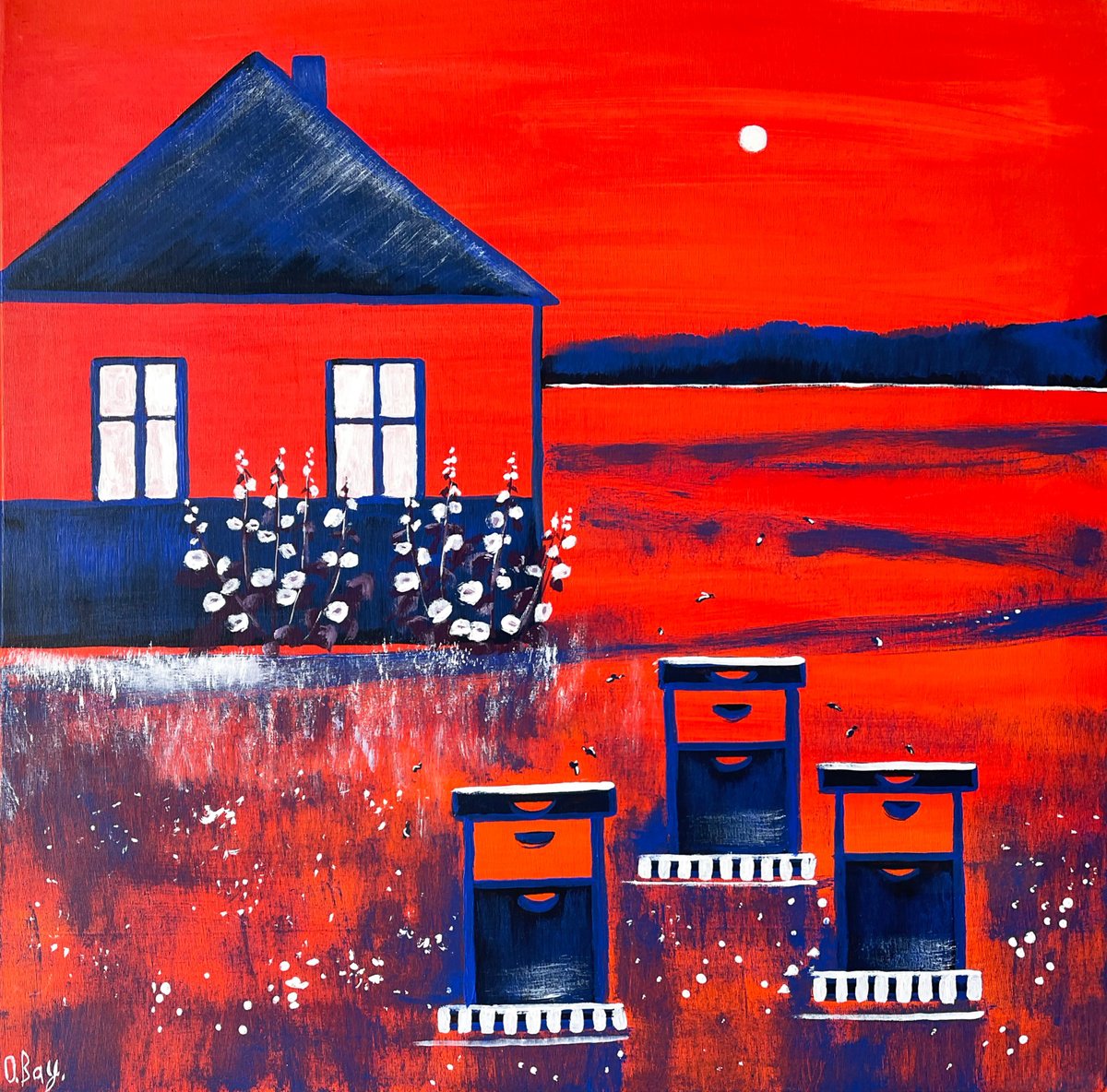 Acrylic Painting , Bees Are Buzzing By Olesya Bay, 20 X 20, Artwork For Sale On Artfinder