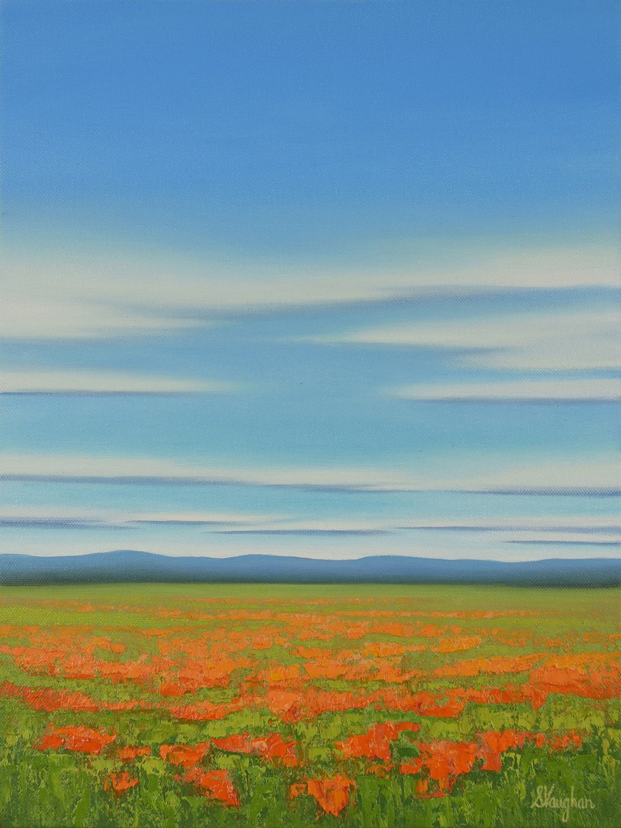 Impressionistic Landscape Oil Painting By Suzanne Vaughan, 12 X 16", Abundant Poppies, Original Artwork