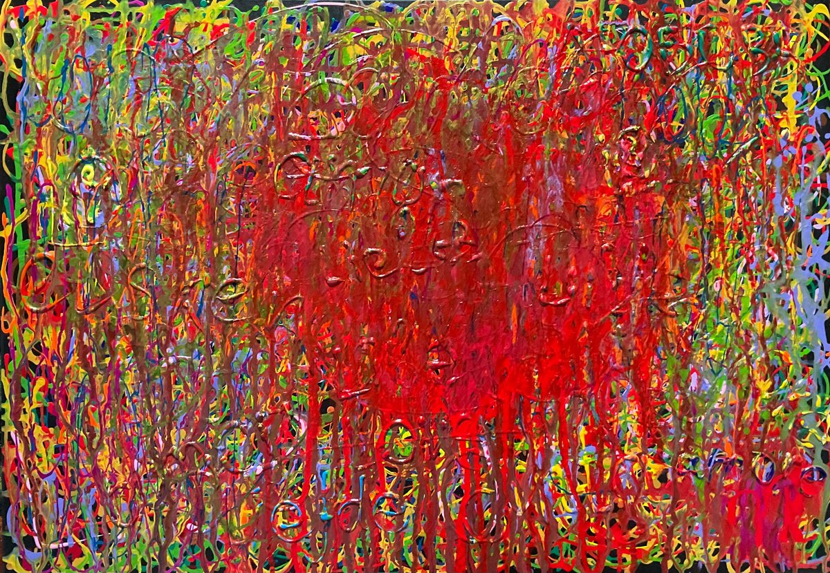 Abstract Acrylic Painting By Vera Klimova, 39 X 28", Nothing But Love, Original Artwork