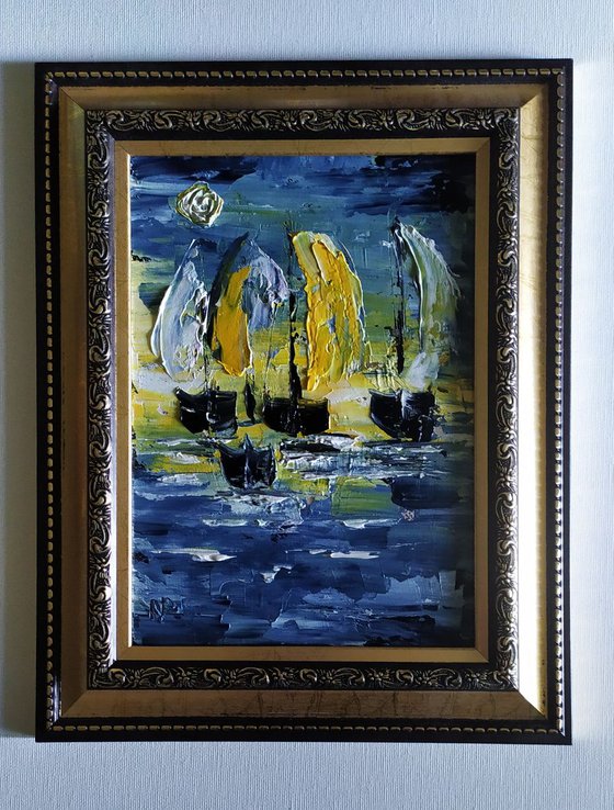Yachts, original boats, sea painting, framed gift idea, home decor