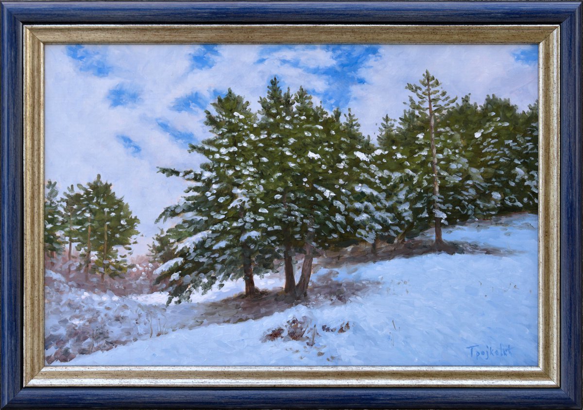 Impressionistic Landscape Oil Painting By Dejan Trajkovic, 20 X 15, Peace Of Winter, Original Artwork